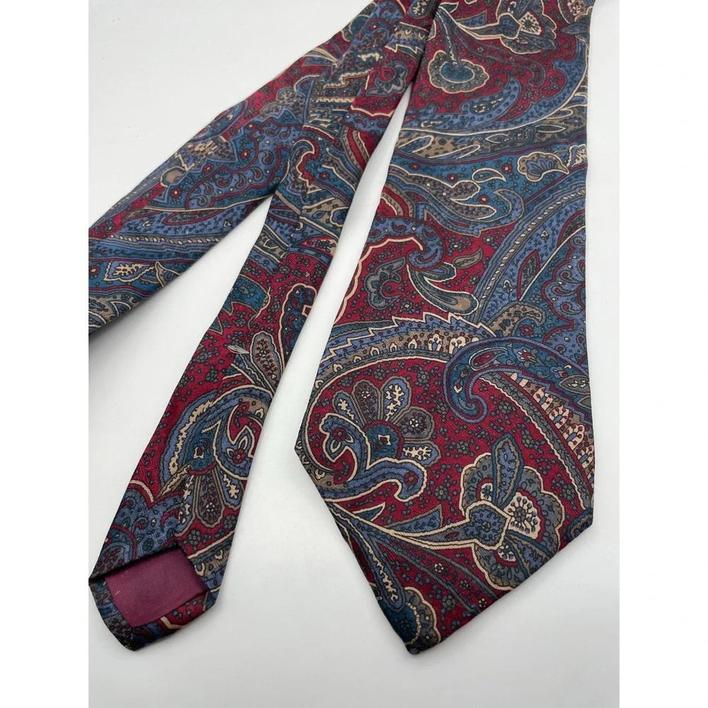 Bugatti Mens Silk Tie Burgundy Blue Gold Paisley Floral Classic Formal Necktie